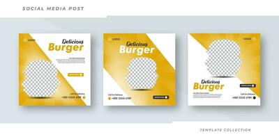 burger meny baner social media posta mall design. lämplig för social media posta restaurang meny baner social media posta. proffs vektor