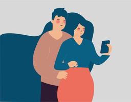 junges Paar macht ein Selfie. Angst, etwas zu verpassen und das Konzept zu lieben. vektor