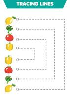 trainieren von Handschrift Gemüse. Zeichnung Linien zum Vorschulkinder. vektor
