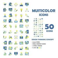 50 Icons Set von Design Thinking Multicolor Icons. vektor