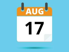 17 augusti. platt ikon kalender isolerat på blå bakgrund. vektor illustration.