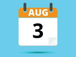 3 augusti. platt ikon kalender isolerat på blå bakgrund. vektor illustration.