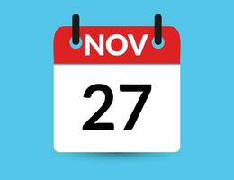 november 27. platt ikon kalender isolerat på blå bakgrund. datum och månad vektor illustration