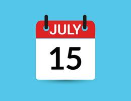 juli 15. platt ikon kalender isolerat på blå bakgrund. datum och månad vektor illustration