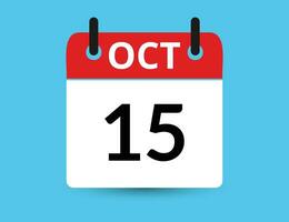 oktober 15. platt ikon kalender isolerat på blå bakgrund. datum och månad vektor illustration