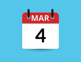 März 4. eben Symbol Kalender isoliert auf Blau Hintergrund. Datum und Monat Vektor Illustration