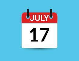 juli 17. platt ikon kalender isolerat på blå bakgrund. datum och månad vektor illustration