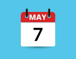 Maj 7. platt ikon kalender isolerat på blå bakgrund. datum och månad vektor illustration