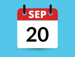 september 20. platt ikon kalender isolerat på blå bakgrund. datum och månad vektor illustration