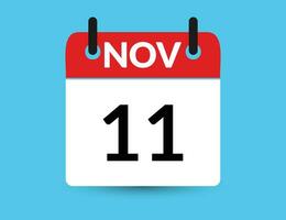 november 11. platt ikon kalender isolerat på blå bakgrund. datum och månad vektor illustration