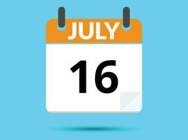 16 Juli. eben Symbol Kalender isoliert auf Blau Hintergrund. Vektor Illustration.
