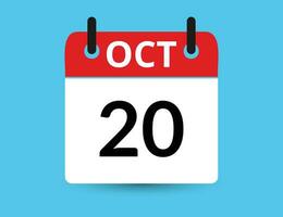 Oktober 20. eben Symbol Kalender isoliert auf Blau Hintergrund. Datum und Monat Vektor Illustration