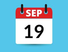 September 19. eben Symbol Kalender isoliert auf Blau Hintergrund. Datum und Monat Vektor Illustration