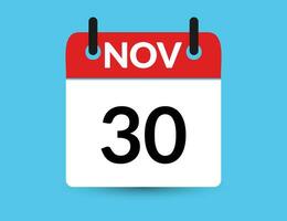 November 30. eben Symbol Kalender isoliert auf Blau Hintergrund. Datum und Monat Vektor Illustration