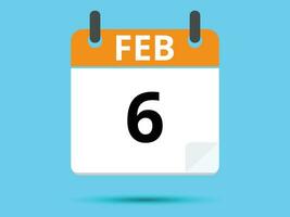 6 Februar. eben Symbol Kalender isoliert auf Blau Hintergrund. Vektor Illustration.