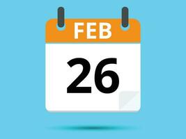 26 februari. platt ikon kalender isolerat på blå bakgrund. vektor illustration.