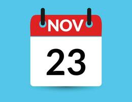 november 23. platt ikon kalender isolerat på blå bakgrund. datum och månad vektor illustration
