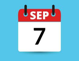 September 7. eben Symbol Kalender isoliert auf Blau Hintergrund. Datum und Monat Vektor Illustration