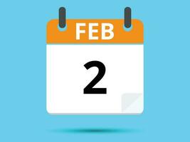 2 februari. platt ikon kalender isolerat på blå bakgrund. vektor illustration.