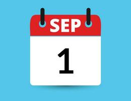 September 1. eben Symbol Kalender isoliert auf Blau Hintergrund. Datum und Monat Vektor Illustration