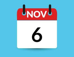 november 6. platt ikon kalender isolerat på blå bakgrund. datum och månad vektor illustration