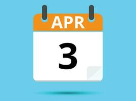 3 april. platt ikon kalender isolerat på blå bakgrund. vektor illustration.