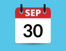 september 30. platt ikon kalender isolerat på blå bakgrund. datum och månad vektor illustration