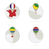 Frankreich, Französisch Guayana, Gabun, Gambia Karte und Flagge im Kreis. vektor