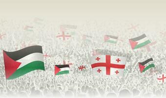 palestina och georgien flaggor i en folkmassan av glädjande människor. vektor