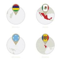 Mauritius, Mexiko, Mikronesien, Moldau Karte und Flagge im Kreis. vektor