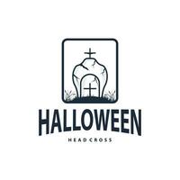 gravsten logotyp, grav kyrkogård korsa, enkel årgång halloween grav design vektor