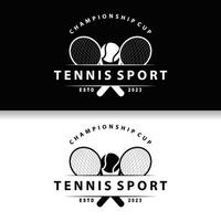 Tennis Sport Logo, Ball und Schläger Design zum einfach und modern Turnier Meisterschaft Sport vektor