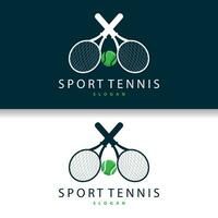 tennis sporter logotyp, boll och racket design för enkel och modern turnering mästerskap sporter vektor