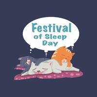 Vektor Illustration von Festival von Schlaf Tag. Katze Illustration von Festival von Schlaf Tag Banner.