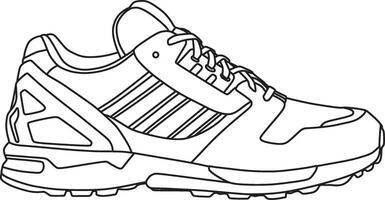 vektor silhuett av en dragen sneaker. linjär teckning av sporter skor