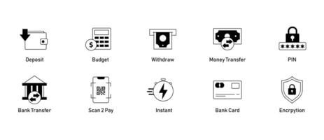 Bankwesen und Zahlung wesentliche. wesentlich Symbole zum Banken, Zahlung, und Budgetierung Zwecke. vektor