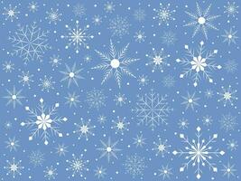 blå bakgrund med snöflingor. vektor illustration för flygblad, banderoller, kort, affischer, design. jul och ny år.