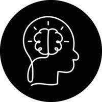 ett ikon terar en personens profil med en hjärna inuti, symboliserar intelligens, Hjärnkraft, och en omtänksam enskild. vektor