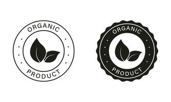 organisk mat märka uppsättning. naturlig och ekologi produkt vegan mat klistermärke. bio friska eco mat tecken. 100 procent organisk svart ikoner. isolerat vektor illustration.