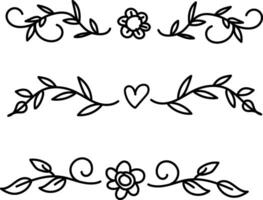 hand dragen prydnad delare samling, hand dragen ClipArt, gränser ClipArt design element, klotter avdelare, hand dragen linje gränser, blad design, årgång ornament, dekoration element vektor