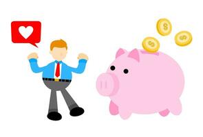 Geschäftsmann Arbeiter wählen Schwein Bank Geld Dollar Wirtschaft Karikatur Gekritzel eben Design Stil Vektor Illustration
