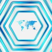 ljus blå geometrisk tech bakgrund med låg poly värld Karta vektor