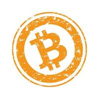 Bitcoin Gummi Briefmarke. Bitcoin virtuell btc, Währung Grunge Briefmarke, Gummi Textur, Vektor Illustration