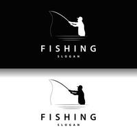 fiskare fiske logotyp, enkel utomhus- fiske man silhuett mall design vektor