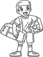 fotboll pojke med sporter väska isolerat färg sida vektor