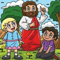 Christian Jesus mit ein modern Kinder farbig vektor