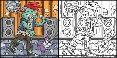Zombie Rocker Färbung Seite farbig Illustration vektor