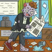 Zombie mit Zeitung farbig Karikatur Illustration vektor
