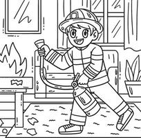 Feuerwehrmann mit Feuer Feuerlöscher Färbung Seite vektor