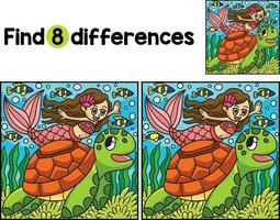 Meerjungfrau und Schildkröte finden das Unterschiede vektor